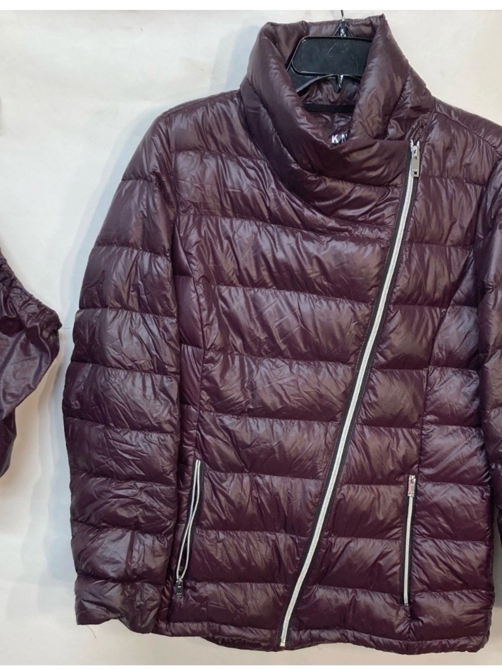 DKNY Asymmetrical Quilted Puffer Jacket - Deep Wine Medium